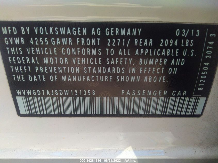 2013 VOLKSWAGEN GTI DRIVER'S EDITION WVWGD7AJ8DW131358