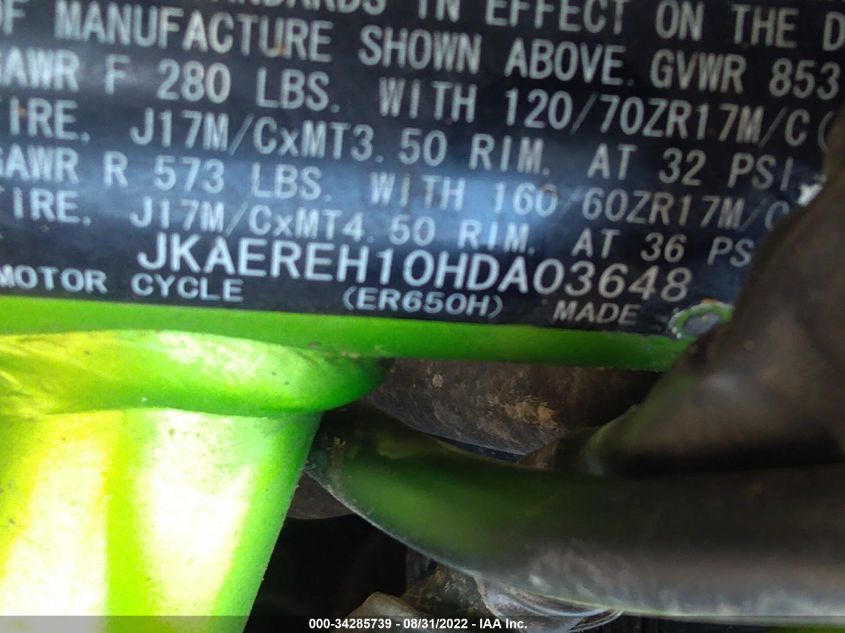 2017 KAWASAKI ER650 H JKAEREH10HDA03648