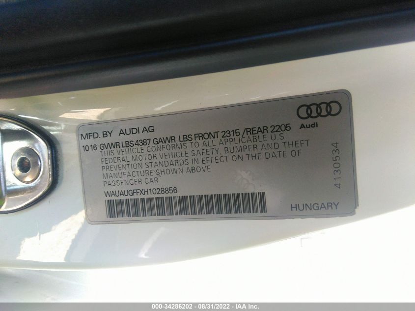 VIN WAUAUGFFXH1028856 2017 AUDI A3 SEDAN no.9