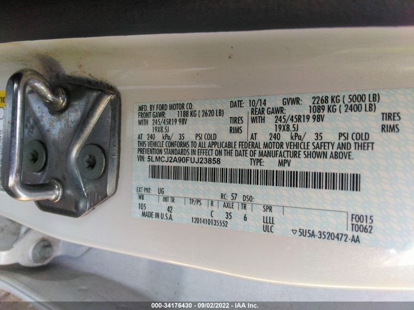 2015 LINCOLN MKC 5LMCJ2A90FUJ23858