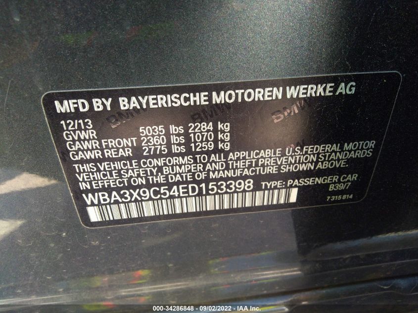 2014 BMW 3 SERIES GRAN TURISMO 335I XDRIVE WBA3X9C54ED153398