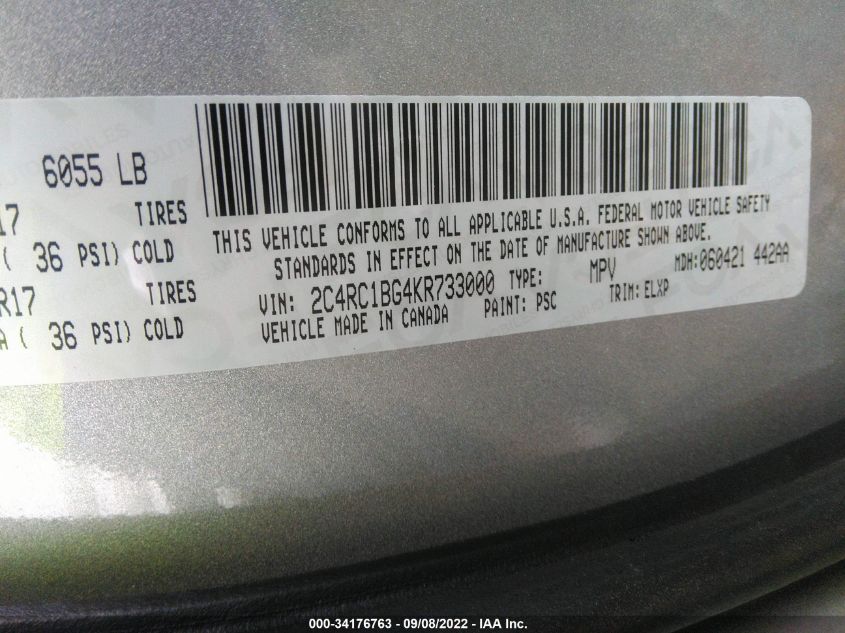 2C4RC1BG4KR733000 2019 CHRYSLER PACIFICA, photo no. 9