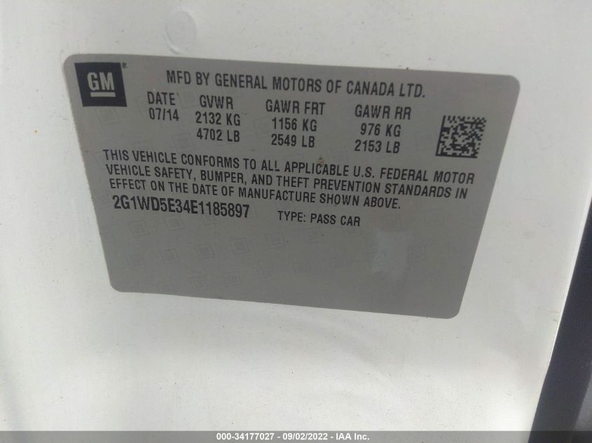 2014 CHEVROLET IMPALA LIMITED POLICE 2G1WD5E34E1185897