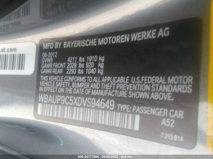 2013 BMW 1 SERIES 128I WBAUP9C5XDVS94649