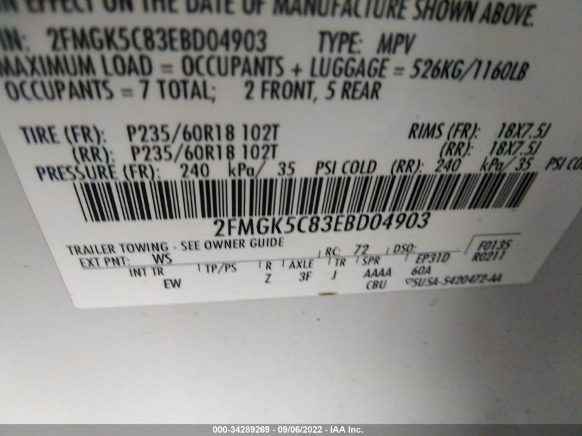 2014 FORD FLEX SEL 2FMGK5C83EBD04903