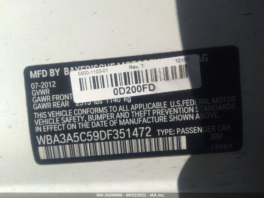 VIN WBA3A5C59DF351472 2013 BMW 3 SERIES no.9