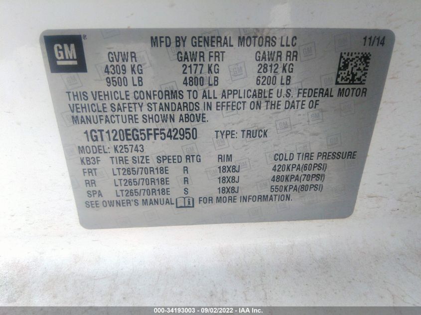 2015 GMC SIERRA K2500 DENALI 1GT120EG5FF542950