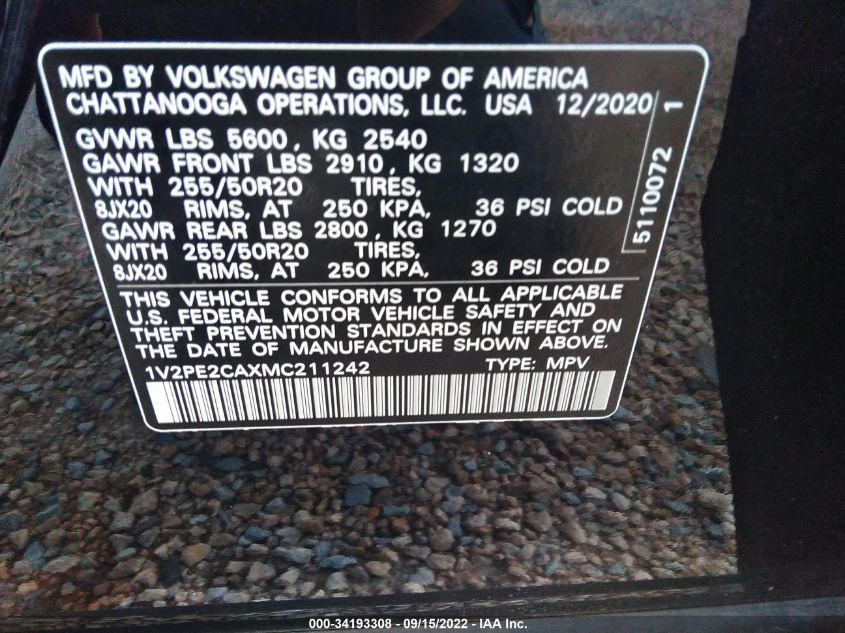 2021 VOLKSWAGEN ATLAS CROSS SPORT SE 1V2PE2CAXMC211242