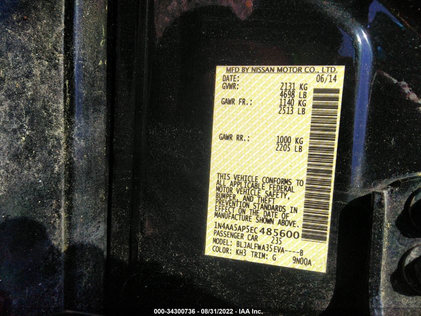 2014 NISSAN MAXIMA 3.5 SV 1N4AA5AP5EC485600