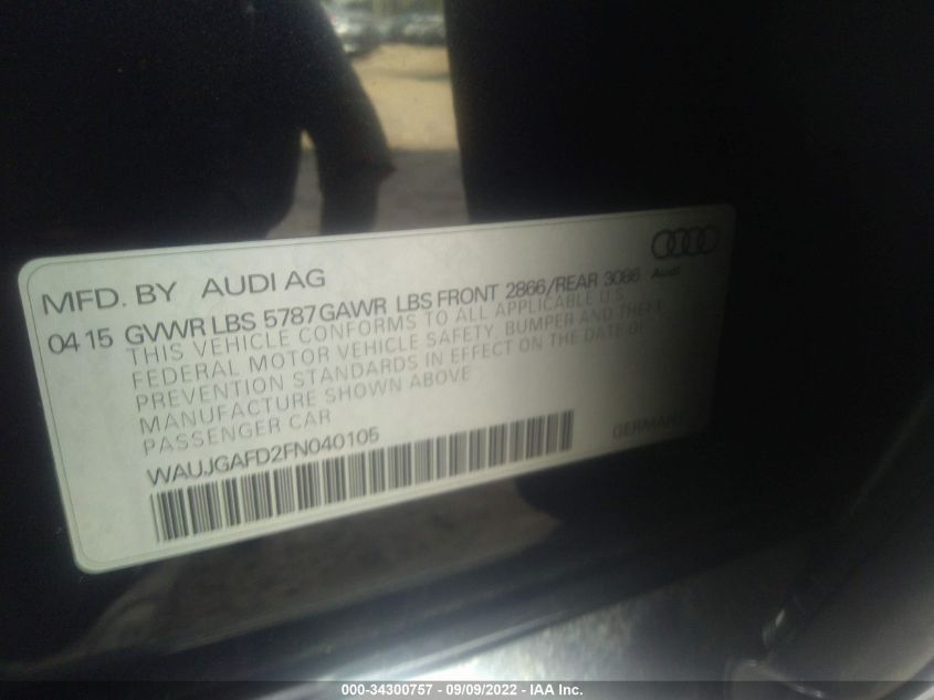 2015 AUDI A8 3.0T WAUJGAFD2FN040105