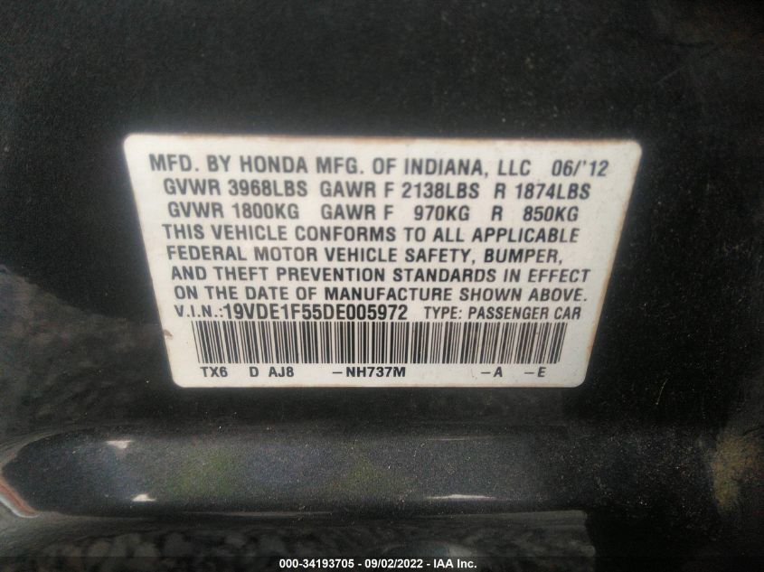 2013 ACURA ILX PREMIUM PKG 19VDE1F55DE005972