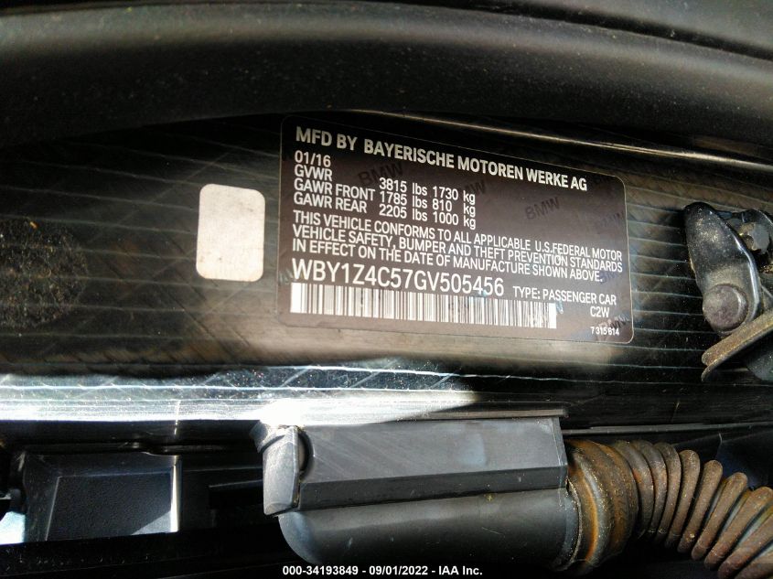 2016 BMW I3 WBY1Z4C57GV505456