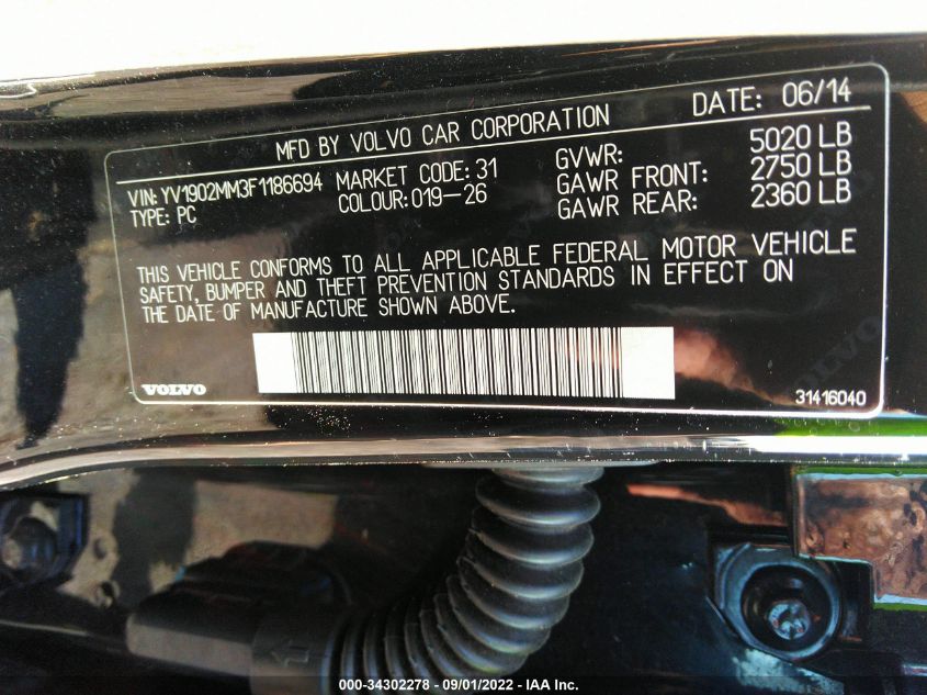 2015 VOLVO S80 T6 PLATINUM YV1902MM3F1186694