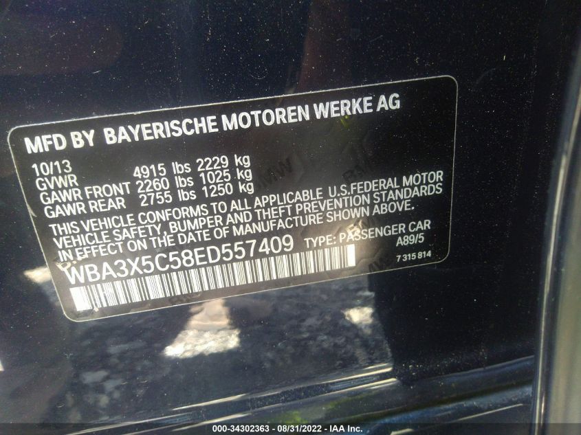2014 BMW 3 SERIES GRAN TURISMO 328I XDRIVE WBA3X5C58ED557409