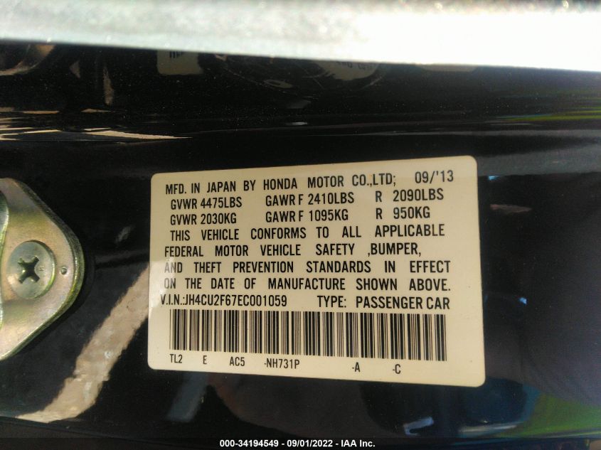2014 ACURA TSX TECH PKG JH4CU2F67EC001059