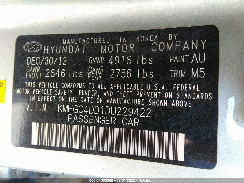 2013 HYUNDAI GENESIS 3.8L KMHGC4DD1DU229422