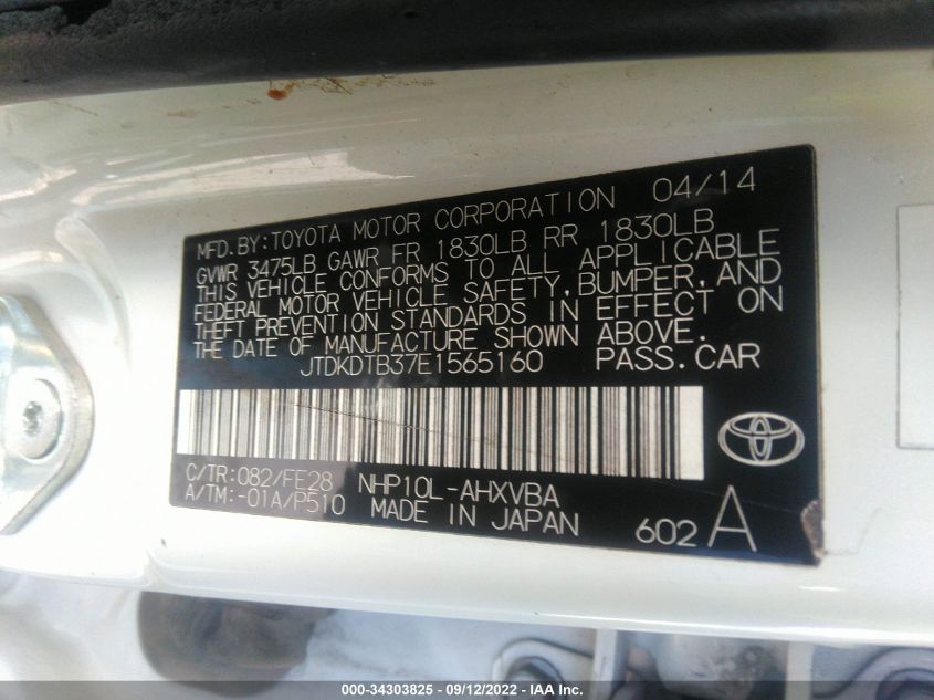 2014 TOYOTA PRIUS C ONE/THREE/TWO/FOUR JTDKDTB37E1565160