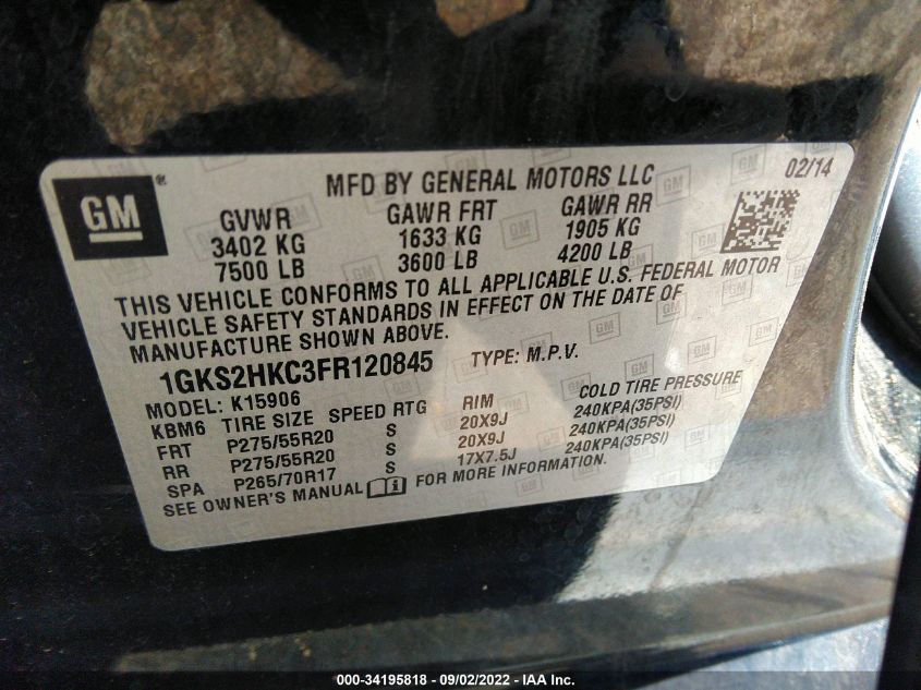 2015 GMC YUKON XL SLT 1GKS2HKC3FR120845