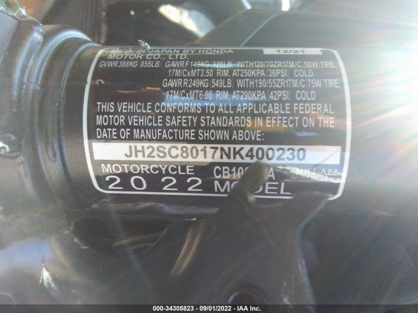 2022 HONDA CB1000 RA JH2SC8017NK400230