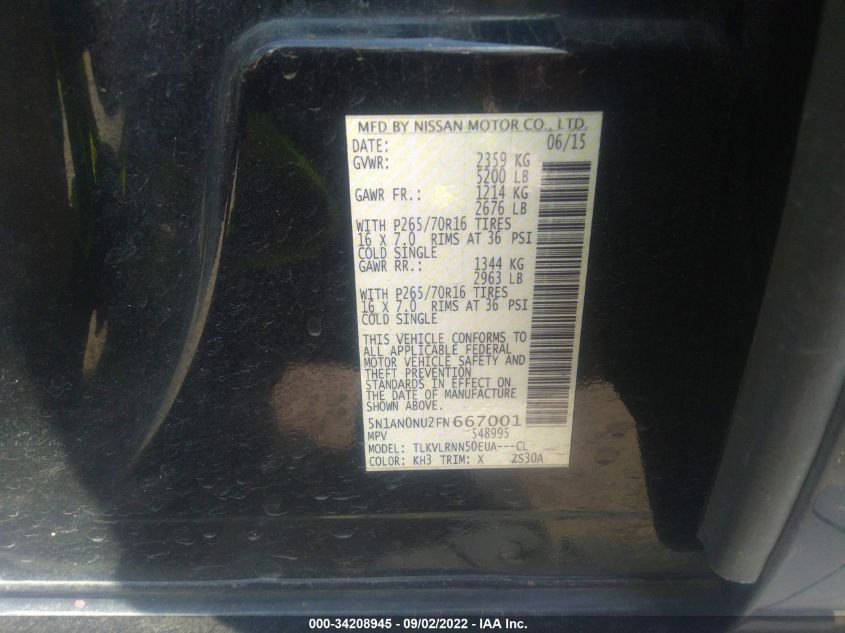 2015 NISSAN XTERRA S 5N1AN0NU2FN667001