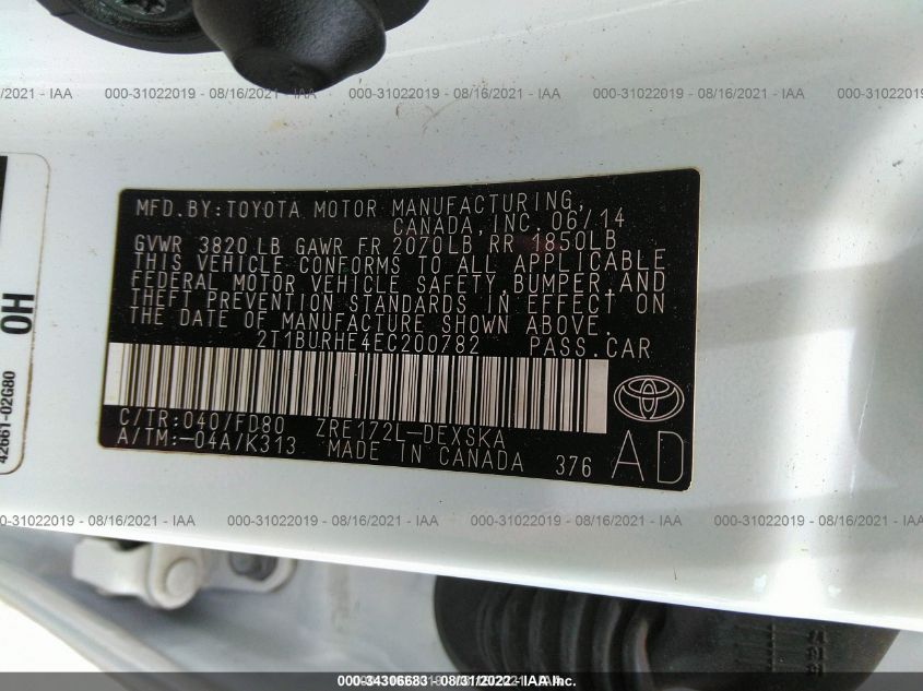 2014 TOYOTA COROLLA S 2T1BURHE4EC200782