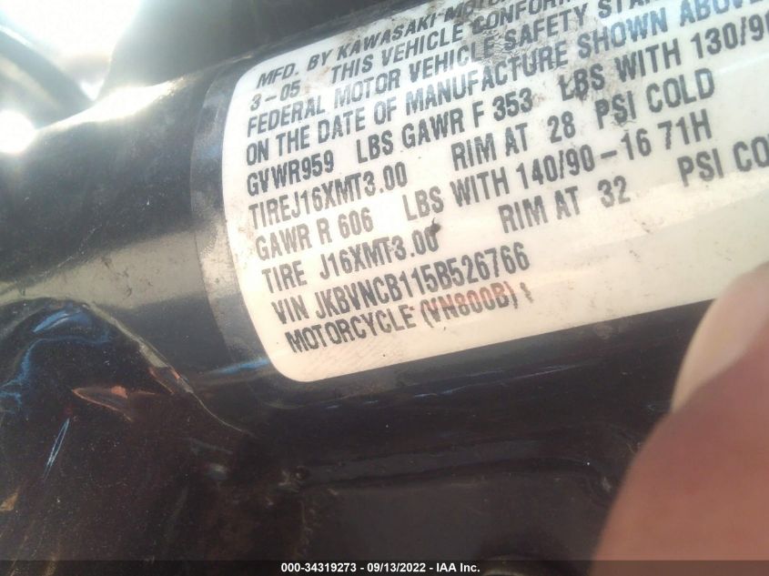 2005 KAWASAKI VN800 B JKBVNCB115B526766