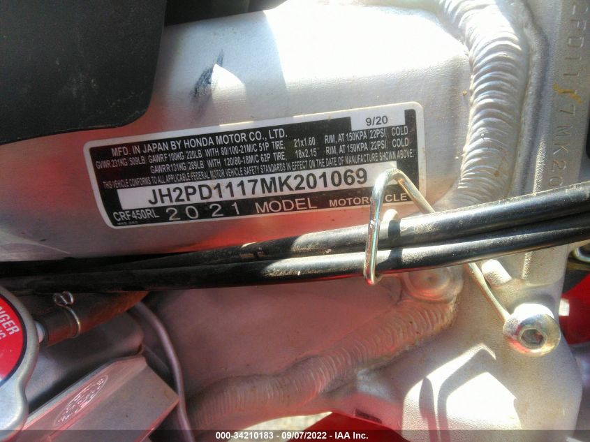 2021 HONDA CRF450 L JH2PD1117MK201069