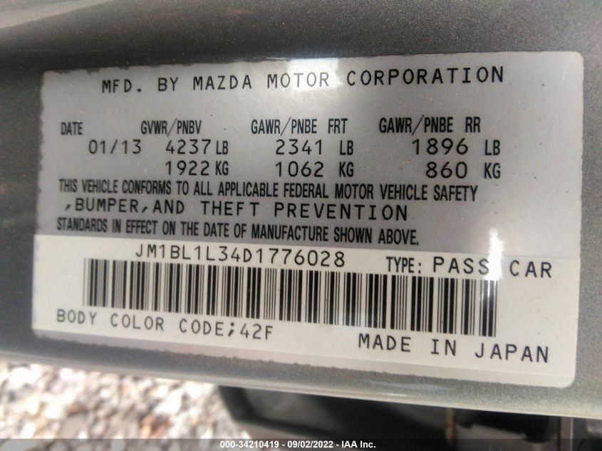 2013 MAZDA SPEED 3 JM1BL1L34D1776028