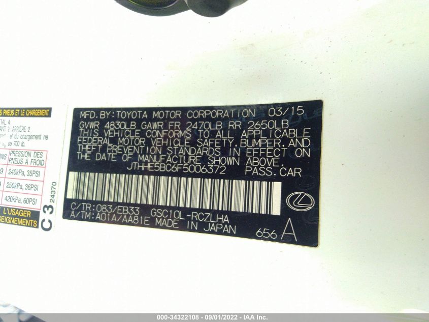 2015 LEXUS RC 350 JTHHE5BC6F5006372