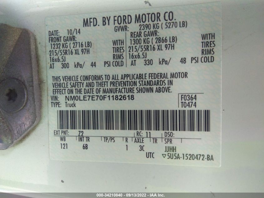 2015 FORD TRANSIT CONNECT XL NM0LE7E70F1182618