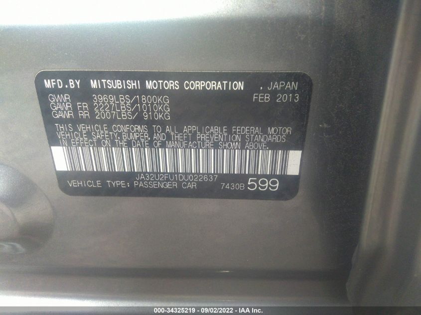 2013 MITSUBISHI LANCER ES JA32U2FU1DU022637