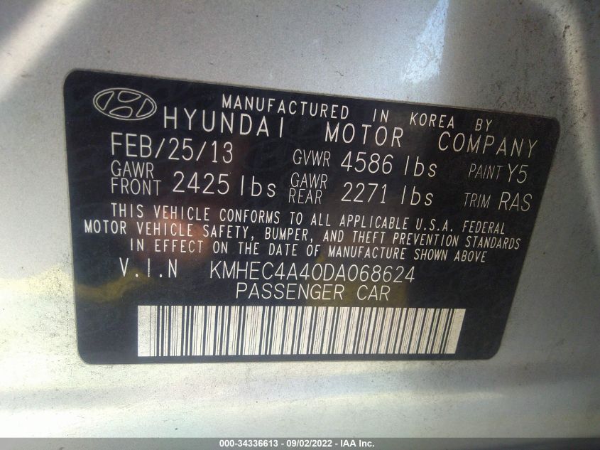 2013 HYUNDAI SONATA HYBRID LIMITED W KMHEC4A40DA068624