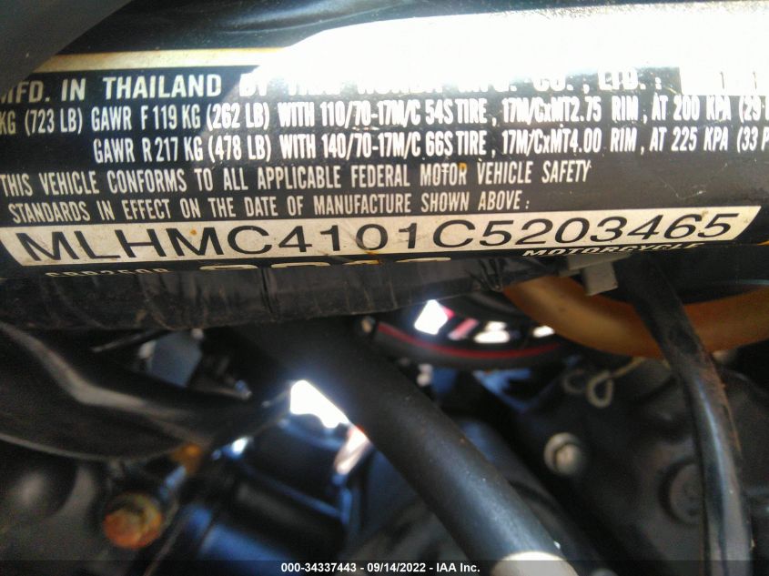 2012 HONDA CBR250 R MLHMC4101C5203465