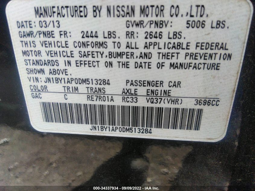 2013 INFINITI M37 JN1BY1AP0DM513284