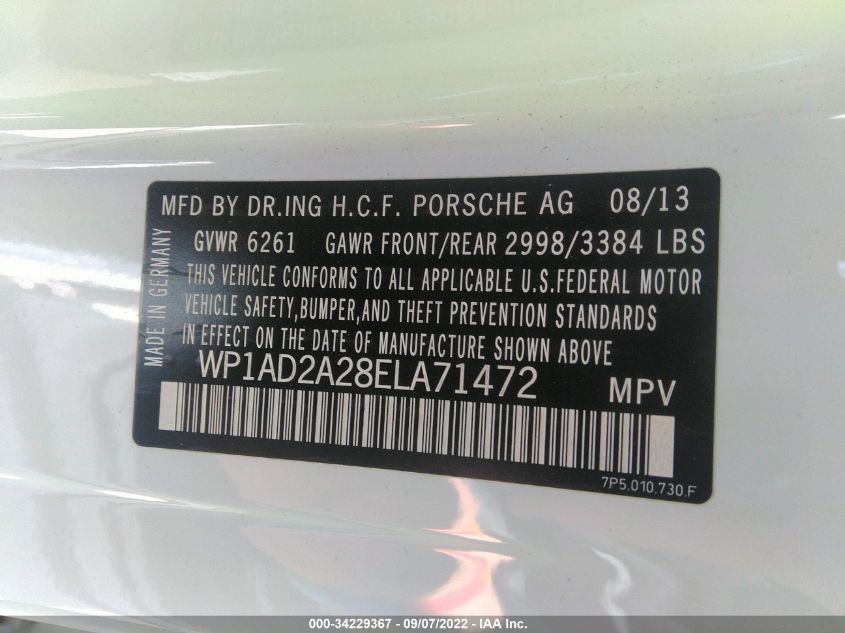 2014 PORSCHE CAYENNE GTS WP1AD2A28ELA71472