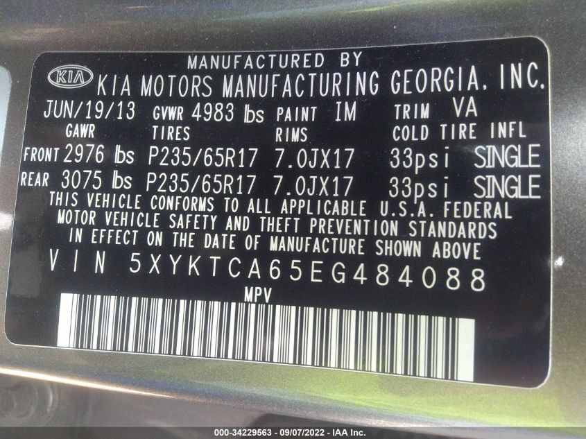 2014 KIA SORENTO LX - 5XYKTCA65EG484088