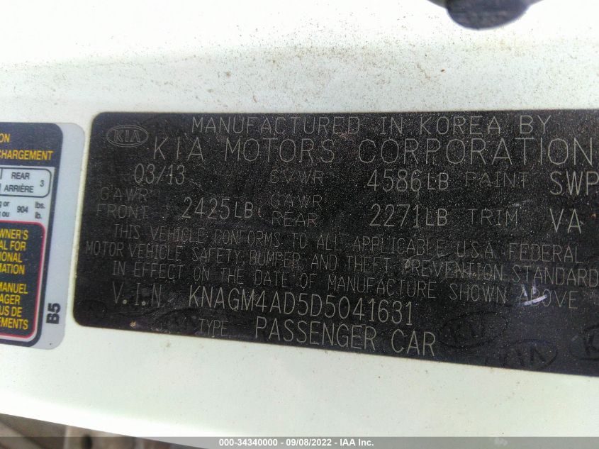 2013 KIA OPTIMA HYBRID EX KNAGM4AD5D5041631