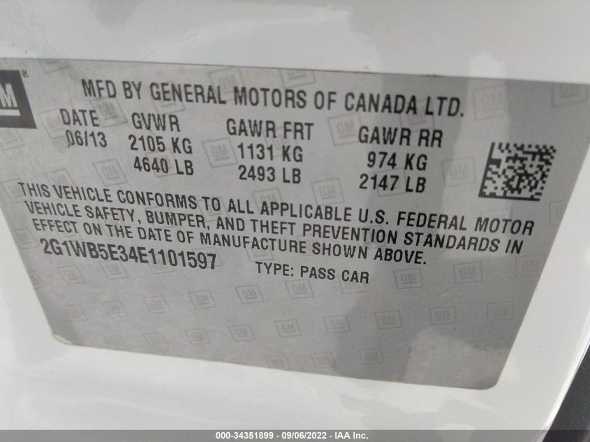 2014 CHEVROLET IMPALA LIMITED LT 2G1WB5E34E1101597