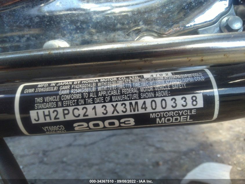 2003 HONDA VT600 CD JH2PC213X3M400338