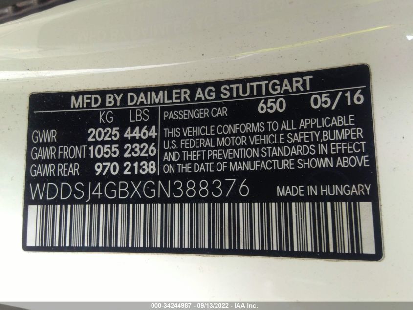 VIN WDDSJ4GBXGN388376 2016 MERCEDES-BENZ CLA no.9