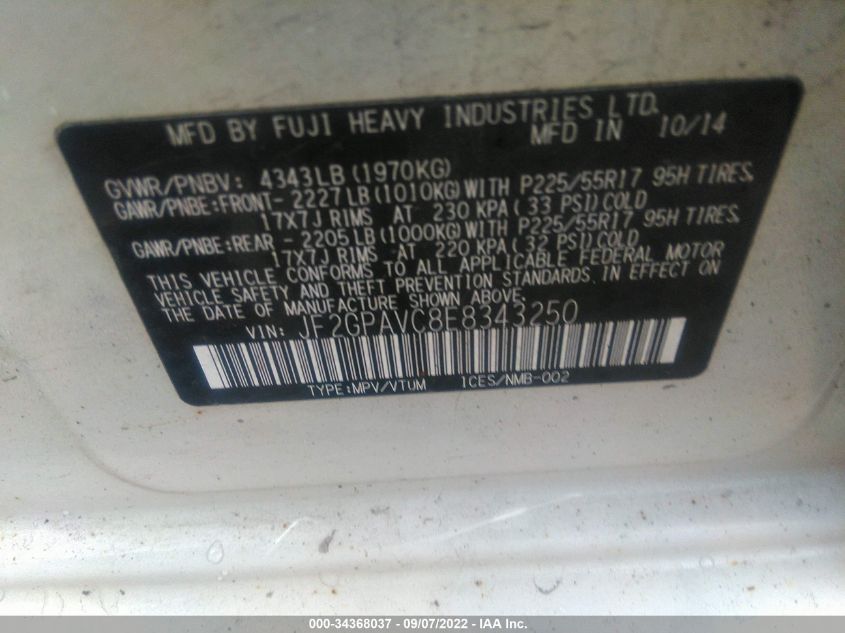 2014 SUBARU XV CROSSTREK PREMIUM JF2GPAVC8E8343250