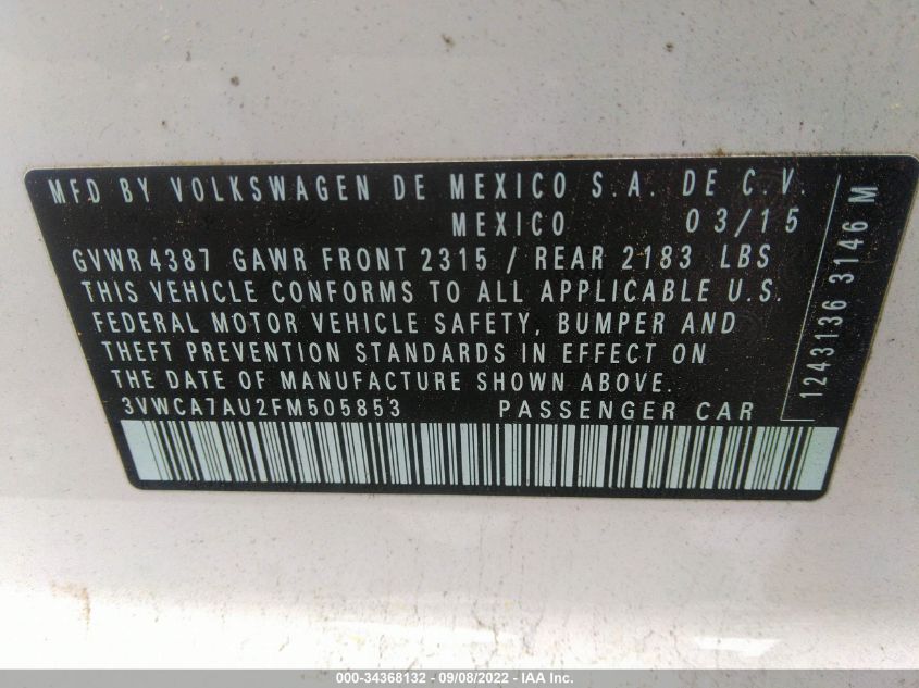2015 VOLKSWAGEN GOLF SPORTWAGEN TDI SE 3VWCA7AU2FM505853