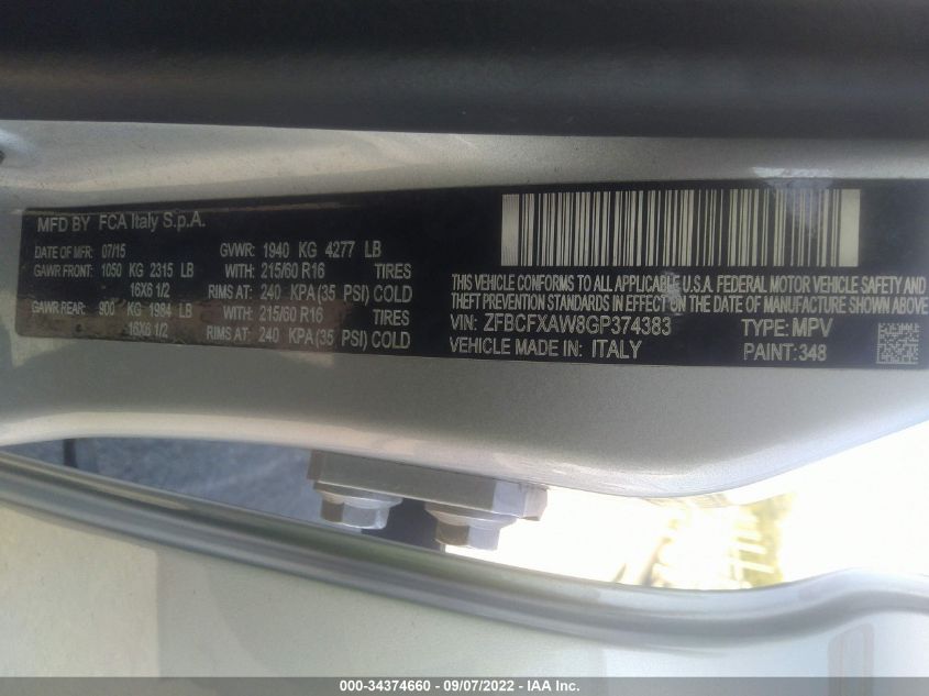 2016 FIAT 500X POP ZFBCFXAW8GP374383