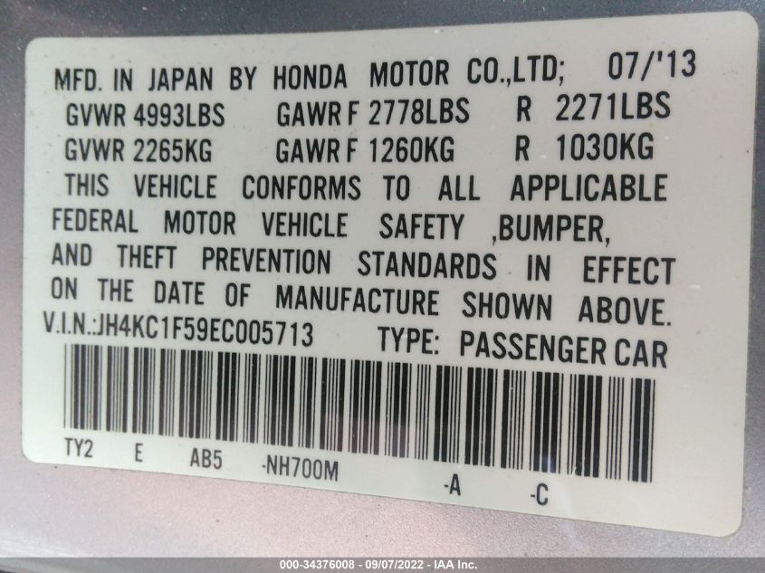 2014 ACURA RLX TECH PKG JH4KC1F59EC005713