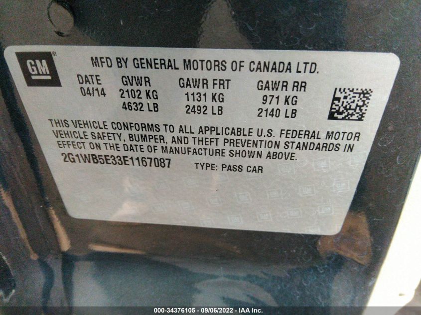 2014 CHEVROLET IMPALA LIMITED LT 2G1WB5E33E1167087