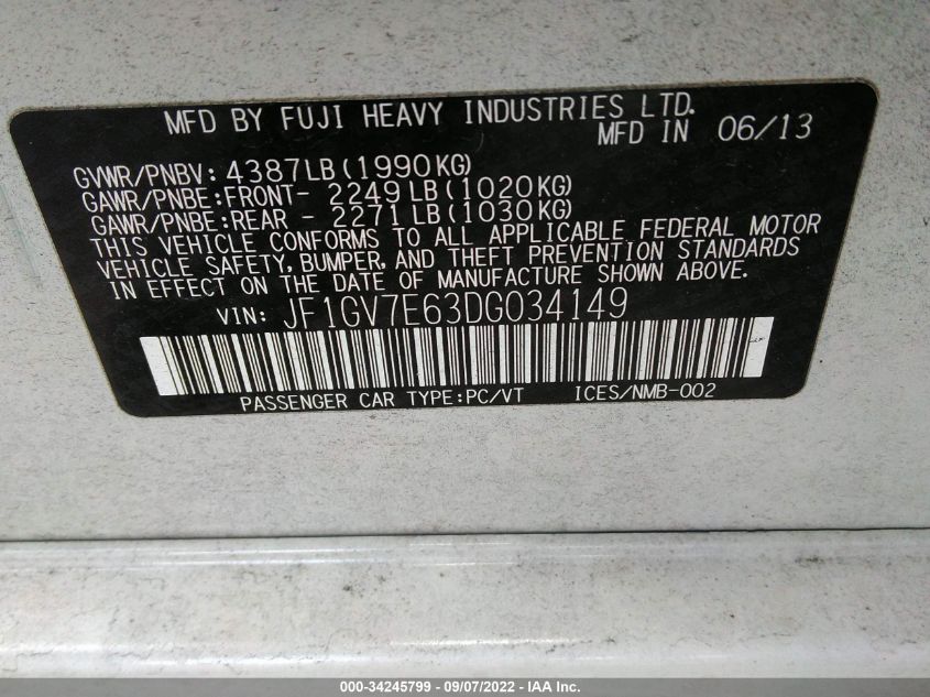 2013 SUBARU IMPREZA SEDAN WRX WRX JF1GV7E63DG034149