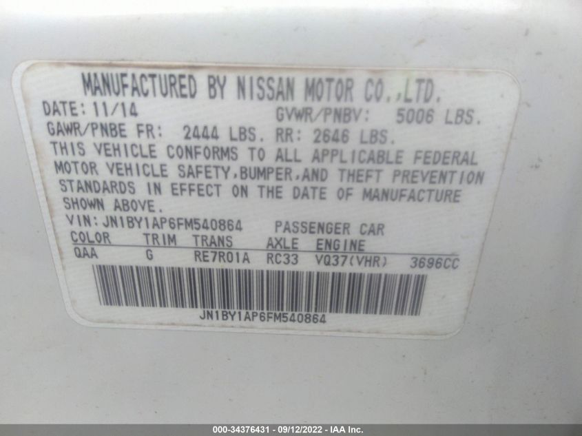 2015 INFINITI Q70 JN1BY1AP6FM540864