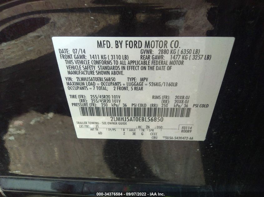 2014 LINCOLN MKT ECOBOOST 2LMHJ5AT0EBL56850
