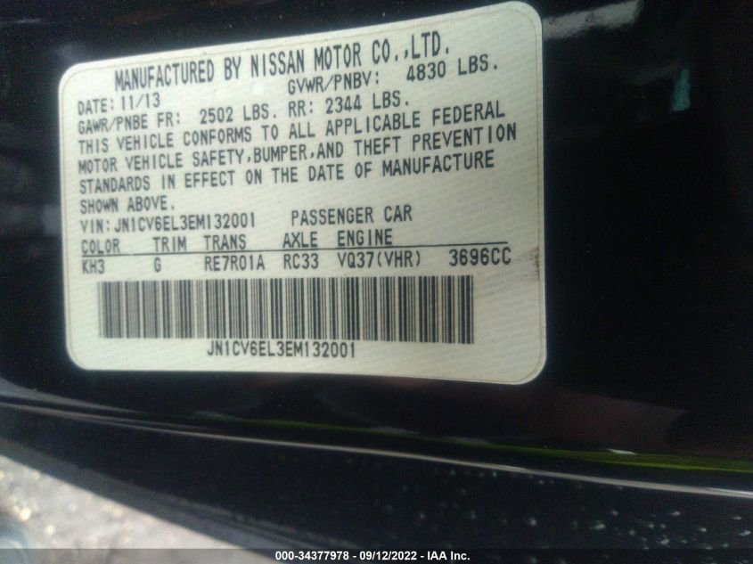 2014 INFINITI Q60 COUPE JN1CV6EL3EM132001