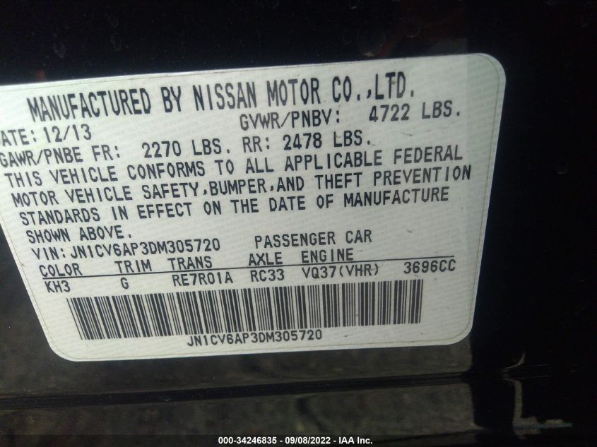 2013 INFINITI G37 SEDAN JOURNEY JN1CV6AP3DM305720